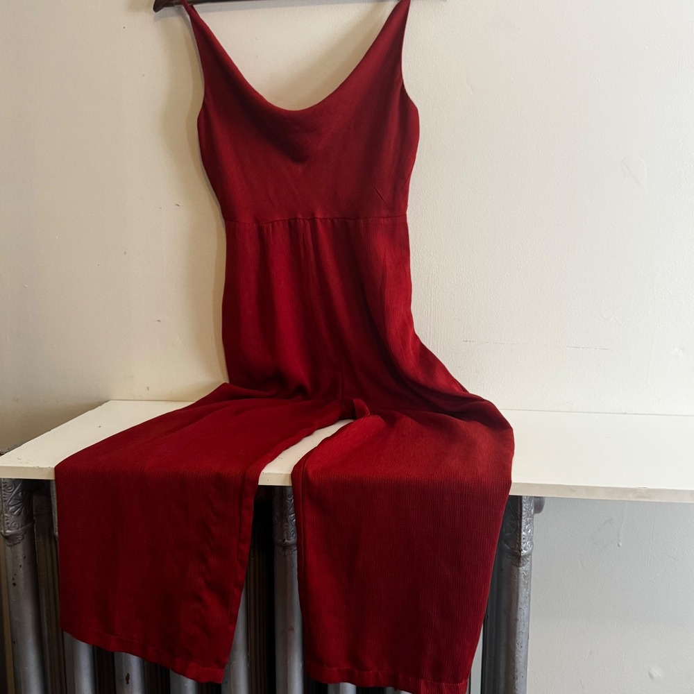 Mirrou Women's 8 Rust Red Sleeveless Cowl Neck Wide Leg Jumpsuit Fall Capsule